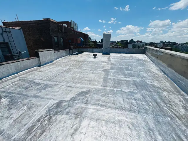 Newly coated flat roof on a New York building